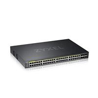 Zyxel Nebula Gigabit Ethernet Layer 2 Managed PoE+ Switch mit 44 Ports, einem Budget von 375 W, 4 Gigabit-Combo-Ports, 2-SFP-Ports und Hybrid-Cloud-Modus [GS2220-50HP]