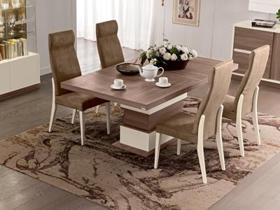 Eettafel EVEREST 180 cm hoogglans ivoor/walnoot