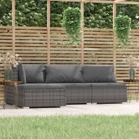 4-delige Loungeset met kussens poly rattan grijs - thumbnail