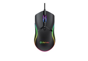 Denver GMO-402 Gaming-muis USB Optisch Zwart 7 Toetsen 1000 dpi, 1600 dpi, 3200 dpi, 6400 dpi Verlicht