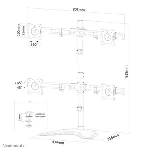 Neomounts NM-D335D4BLACK bureausteun voor flatscreens