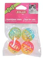 Zolux Set van 4 ballen met belletjes, speelgoed voor katten, 4 cm