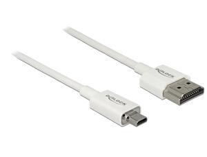 Delock 85147 HDMI-kabel HDMI Aansluitkabel HDMI-A-stekker, HDMI-micro-D-stekker 0.25 m Wit 4K UHD, Vergulde steekcontacten