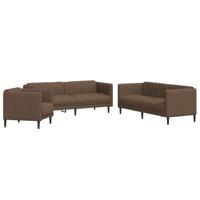 vidaXL 3-delige Loungeset stof bruin, bankenset, tv-stoel, fauteuil, sofa, stoffen bank, beklede bank, stoffen bank, loungebank, woonkamermeubilair