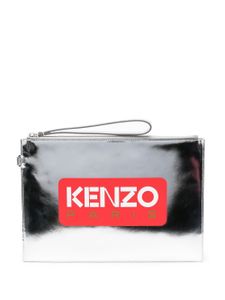 Kenzo pochette en cuir métallisé à logo imprimé - Argent