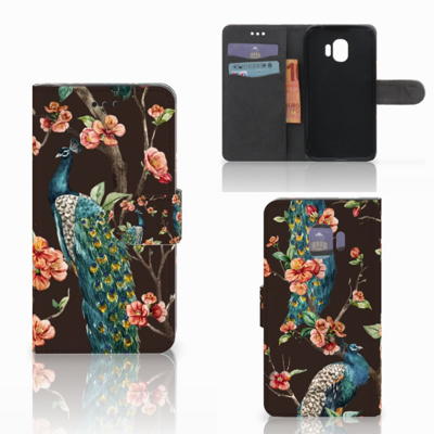 Samsung Galaxy J2 Pro 2018 Telefoonhoesje met Pasjes Pauw met Bloemen Samsung Galaxy J2 Pro 2018 Telefoonhoesje met Pasjes Pauw met Bloemen