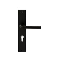 Deurkruk Kreta Zwart op rechthoekig langschild profielcilinder 72mm