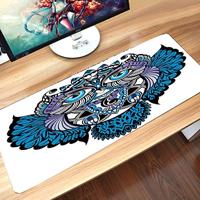 Gaming-muismat, rubberen onderkant, stam-, uilen-vogeldier met paisley-tatoeageontwerp met grote wimpers, bureauonderlegger, afwasbaar, antislip, multifunctionele bureau-muismat, 60 x 35 cm