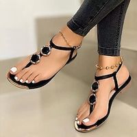 dames sandalen met bandjes boho strand platte sandalen blote voeten sandalen dagelijks strand effen zomer gesp platte hak ronde neus vintage casual t-band zwart wit goud Lightinthebox