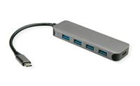 VALUE USB 3.2 Gen 1 hub, 4-poorts, type C aansluitkabel, met 1 PD-poort