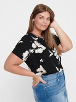 ONLY CARMAKOMA top met korte mouw en bloemenprint CARVICA zwart/wit/rood