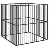 vidaXL Hondenkennel 4 panelen gepoedercoat staal zwart, hondenkennel, hondenhuisje, kennel hond, hondenhuis, honden kennel, hondenkooi, honden kooi