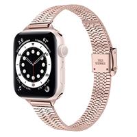 By Qubix - Stainless steel slim fit bandje - Rosé goud - Compatible met Apple Watch 44mm / 45mm / 46mm / 49mm - Compatible Apple watch bandjes