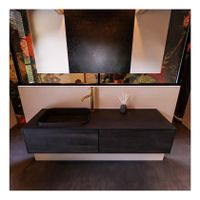 MONDIAZ ERIN 150cm badmeubel met onderkast kleur dark brown 2 lades wastafel links 1 kraangat kleur urban - thumbnail