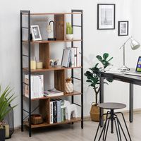 5 Tier Boekenkast Metalen Frame Boekenkast Staand Hout 74 x 30 x 154,5 cm Bruin - thumbnail