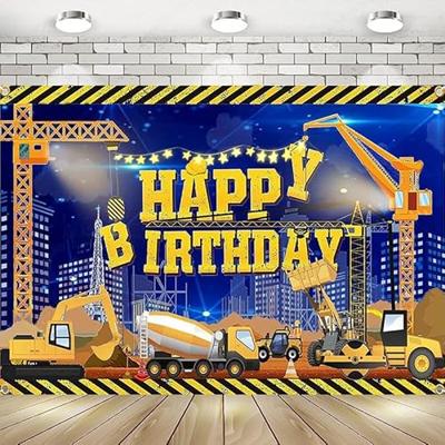 Bouw Gelukkige Verjaardag Banner Achtergrond Benodigdheden Dump Truck Achtergrond Graafmachine Graafmachine Zone Decoraties Baby Shower 150x100