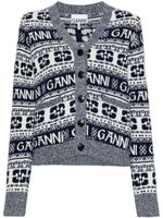 GANNI cardigan boutonné à logo intarsia - Bleu