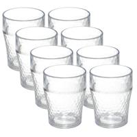 Onbreekbare drinkbekers - 8x - kunststof - transparant - 11 x 8 cm - gehamerde stijl - 400 ml