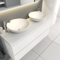 SaniGoods Sally badkamermeubel 120cm wit glans met dubbele Solid Surface waskom rond - thumbnail