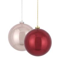 Kerstversieringen set van 2x grote kunststof kerstballen roze en rood 15 cm glans