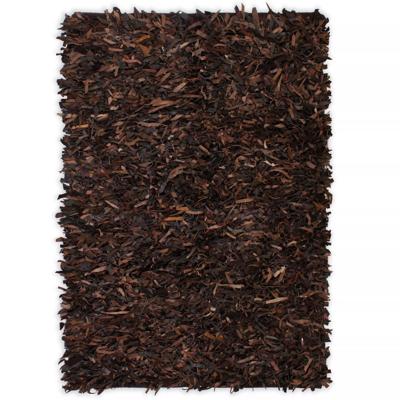 vidaXL Tapijt shaggy hoogpolig 80x160 cm echt leer bruin