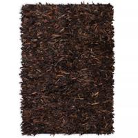vidaXL Tapijt shaggy hoogpolig 80x160 cm echt leer bruin