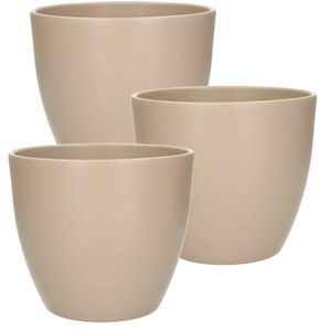 3x stuks bloempot mat taupe keramiek voor kamerplant H17 x D19.5 cm