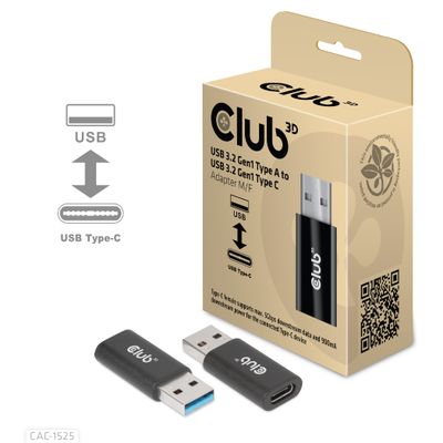 club3D USB-adapter USB 3.2 Gen1 (USB 3.0 / USB 3.1 Gen1) USB-A stekker, USB-C bus Zwart CAC-1525