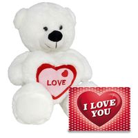 Pluche knuffel Valentijn I Love You beertje 30cm met hartjes wenskaart