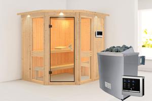 Karibu | Amelia 1 Sauna met Dakkraag | Bronzeglas Deur | Kachel 9 kW Externe Bediening