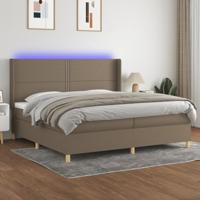 vidaXL Boxspring met matras en LED stof taupe 200x200 cm Effen met spijkers