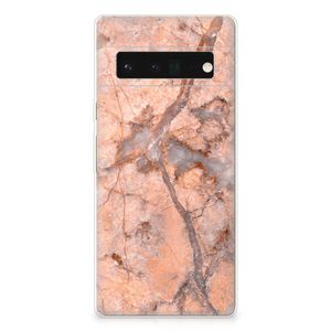 Google Pixel 6 Pro TPU Siliconen Hoesje Marmer Oranje