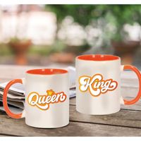 King and queen mok / beker wit en oranje - cadeau set - huwelijk / jubileum / Koningsdag   -