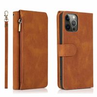 iPhone 14 Pro hoesje - Bookcase - Pasjeshouder - Portemonnee - Rits - Kunstleer - Bruin