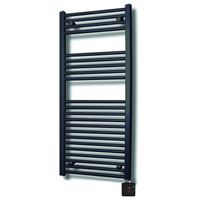 Elektrische Design Radiator Sanicare Plug & Play 111,8x45 cm Mat Zwart 596 Watt Met Chroom Thermostaat En Bluetooth Links Sanicare