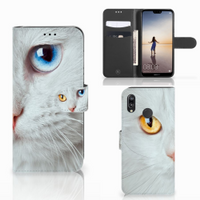 Huawei P20 Lite Telefoonhoesje met Pasjes Witte Kat - thumbnail