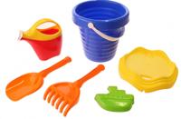 Happy People strandspeelgoed set in emmer 24 cm 6 delig blauw