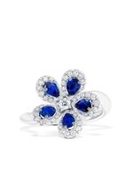 David Morris bague Miss Daisy en or blanc 18ct ornée de diamants et de saphirs - Argent