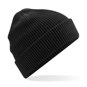 Heren Beanie Wintermuts wafelstructuur zwart 100% katoen One size  -