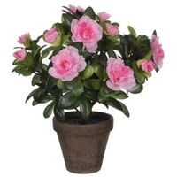 2x Groene Azalea kunstplant roze bloemen 27 cm in pot stan grey   - - thumbnail