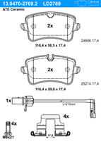 Remblokkenset, schijfrem ATE Ceramic ATE, u.a. für Audi