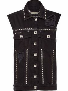 Philipp Plein gilet en jean à clous - Noir