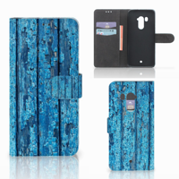 HTC U11 Plus Book Style Case Wood Blue