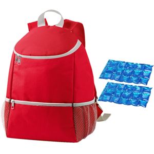 Koeltas rugtas/rugzak rood met 2 stuks flexibele koelelementen 10 liter