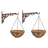 Set van 2x stuks Hanging baskets 30 cm met muurhaken - metaal - complete hangmand set