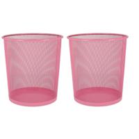 2x stuks kantoor prullenbakken/papiermanden 12 liter roze - thumbnail