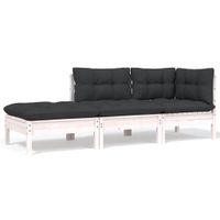 3-delige Loungeset met kussens massief grenenhout wit