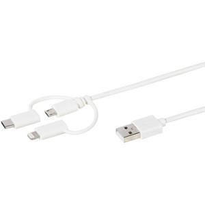 Vivanco USB-laadkabel USB 2.0 USB-A stekker, USB-C stekker, Apple Lightning stekker, USB-micro-B stekker 1.00 m Wit Stekker past op beide manieren, Met