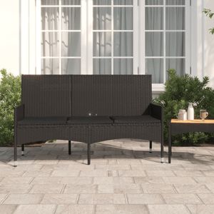 Tuinbank 3-zits met kussens poly rattan zwart