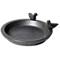 Mega Collections Vogelbad/voederschaal - zwart - keramiek - D30 x H4 cm - drinkschaal voor tuinvogels